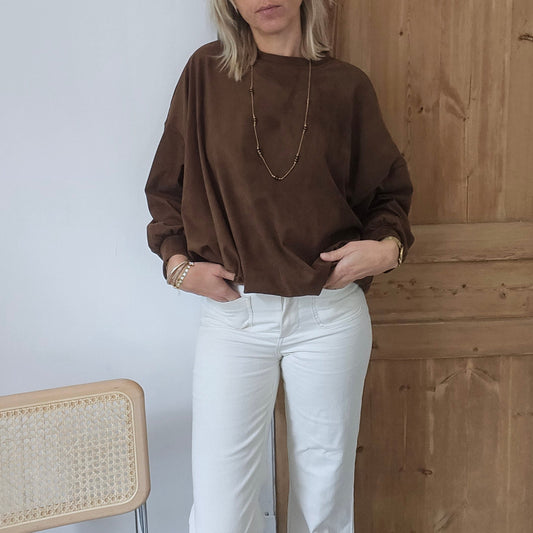 sweat chocolat femme suedine