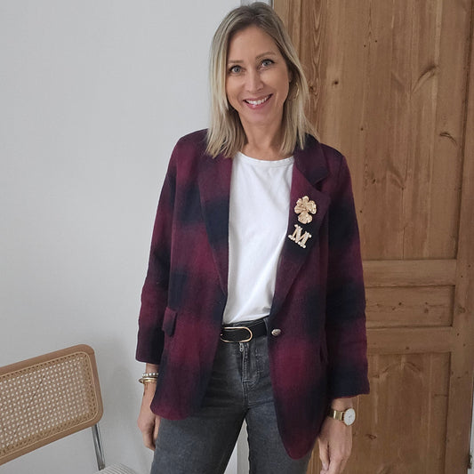 veste à carreaux bordeaux marine