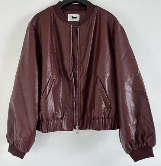 veste simili cuir femme bordeaux